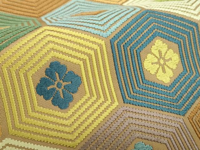 平和屋着物●西陣　川島織物　六通柄　本袋帯　唐織　亀甲花文　正絹　逸品　DABD1924ps