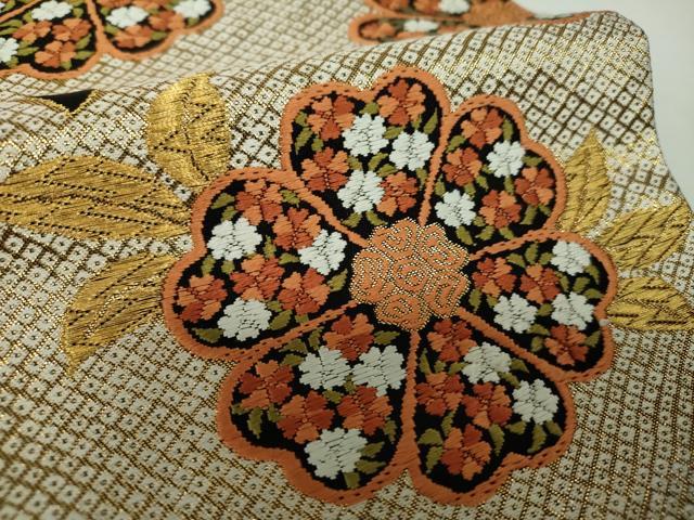 平和屋着物●西陣　河合美術織物謹製　六通柄袋帯　唐織　立波花文　黒地　金糸　正絹　逸品　DABD1928ps