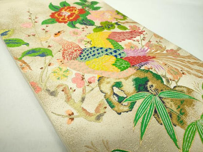 平和屋着物●龍村平蔵製　六通柄　本袋帯　雉鳳凰花文　金銀糸　正絹　逸品　DABD1929ps