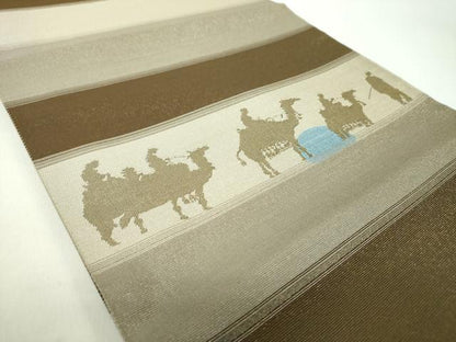 平和屋着物●両面　六通柄袋帯　シルクロード　鳥獣戯画　金糸　正絹　逸品　DABD1932ps