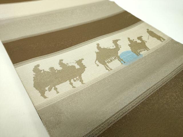 平和屋着物●両面　六通柄袋帯　シルクロード　鳥獣戯画　金糸　正絹　逸品　DABD1932ps