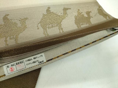 平和屋着物●両面　六通柄袋帯　シルクロード　鳥獣戯画　金糸　正絹　逸品　DABD1932ps