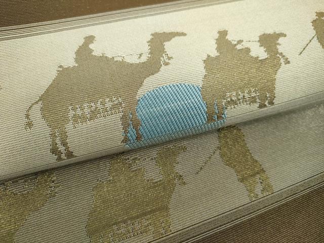 平和屋着物●両面　六通柄袋帯　シルクロード　鳥獣戯画　金糸　正絹　逸品　DABD1932ps