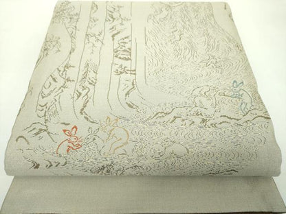 平和屋着物●両面　六通柄袋帯　シルクロード　鳥獣戯画　金糸　正絹　逸品　DABD1932ps