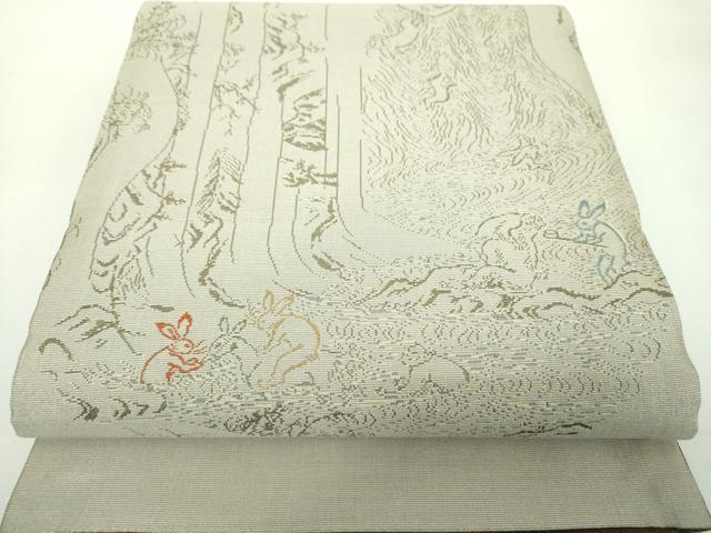 平和屋着物●両面　六通柄袋帯　シルクロード　鳥獣戯画　金糸　正絹　逸品　DABD1932ps