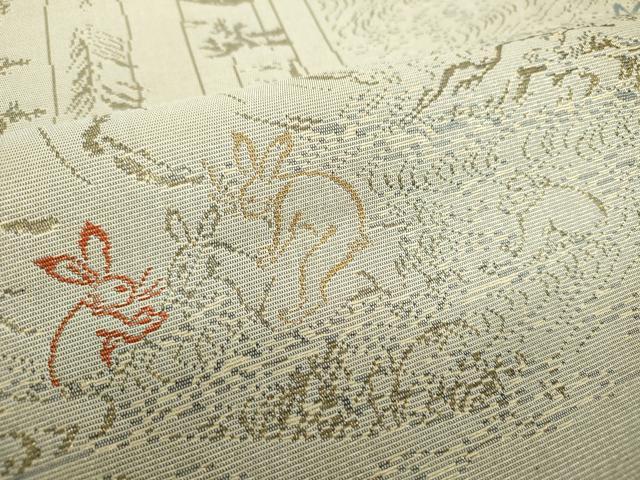 平和屋着物●両面　六通柄袋帯　シルクロード　鳥獣戯画　金糸　正絹　逸品　DABD1932ps