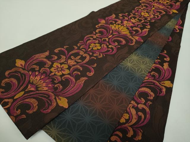 平和屋着物●両面　全通柄袋帯　ふくれ織　更紗花文　正絹　逸品　DABD1934ps 平和屋着物○両面 全通柄袋帯 ふくれ織 更紗花文 正絹 逸品