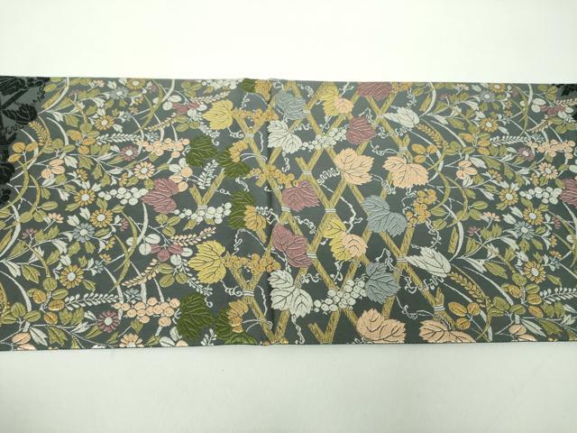 平和屋着物●山口美術織物　皇室　伊勢神宮御用　西陣織　山口克爾監修　太鼓柄袋帯　唐織　竹垣春秋文　金糸　正絹　逸品　DABD1935ps