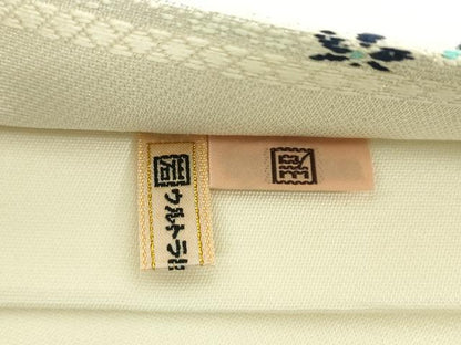 平和屋着物●六通柄袋帯　唐織　本藍　花菱文　銀通し地　ますいわ屋扱い　正絹　逸品　未使用　DABD1937ps