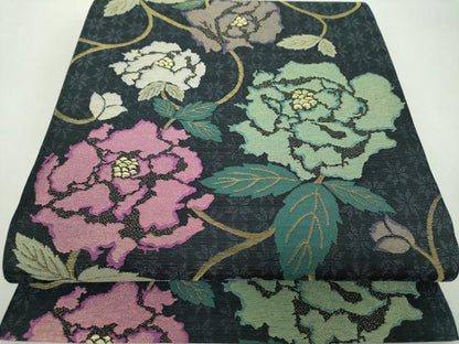 平和屋着物●BANKANわものや　両面　六通柄袋帯　牡丹唐草　金糸　正絹　逸品　未使用　DABD1940ps