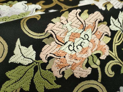 平和屋着物●西陣　服部織物謹製　六通柄袋帯　唐織　牡丹唐草　黒地　金糸　正絹　逸品　DABD1946ps