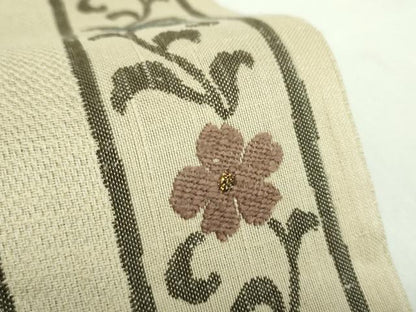 平和屋着物●西陣織　天平初年創始の京の老舗　洛陽織物　両面　六通柄袋帯　紬地　花唐草間道　金糸　正絹　逸品　DABD1947ps