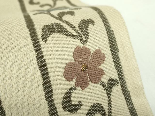 平和屋着物●西陣織　天平初年創始の京の老舗　洛陽織物　両面　六通柄袋帯　紬地　花唐草間道　金糸　正絹　逸品　DABD1947ps
