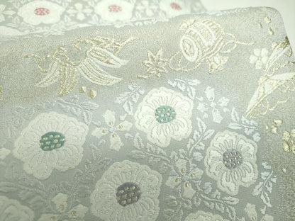 平和屋着物●六通柄袋帯　唐織　宝尽くし花文　金糸　正絹　逸品　DABD1950ps