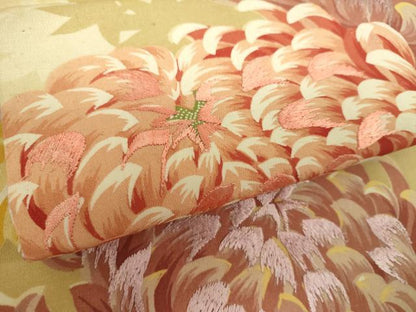 平和屋着物●アンティーク　大正ロマン　全通柄袋帯　刺繍　乱菊　正絹　逸品　DABD1956ps