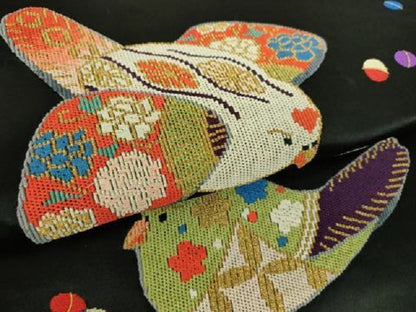 平和屋着物●アンティーク　大正ロマン　九寸名古屋帯　駒刺繍　総刺繍　鳥花文　黒地　金銀糸　正絹　逸品　DABD1957ps