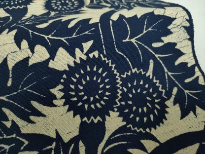 平和屋着物●本藍　型絵染　八寸名古屋帯　草花文　綿　逸品　DABD1961ps