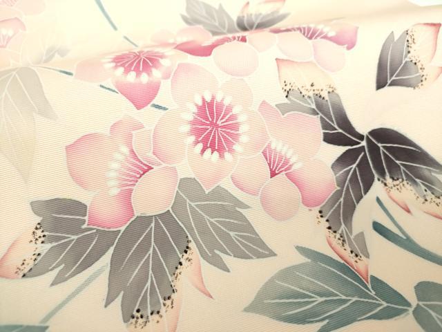 平和屋着物●塩瀬　九寸名古屋帯　友禅　作家物　枝花文　正絹　逸品　未使用　DABD1965ps