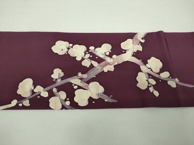 平和屋着物●本加賀友禅作家　木村雨山　塩瀬　九寸名古屋帯　ろうけつ染め　槍梅　正絹　逸品　DABD1970ps 平和屋着物○本加賀友禅作家 木村雨山 塩瀬 九寸名古屋帯 ろうけつ染め