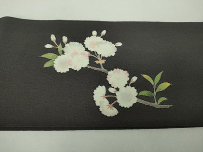 平和屋着物●極上　銀座もとじ　つけ帯　友禅　舞桜　鬼しぼ縮緬　たとう紙付き　正絹　逸品　DABD1975ps