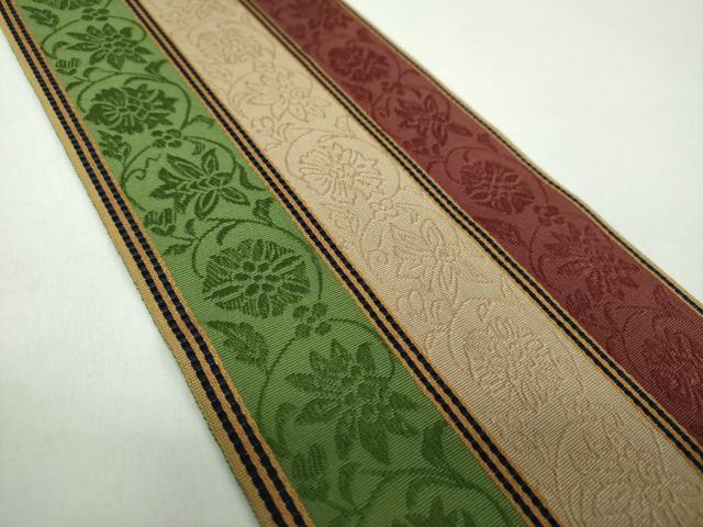 平和屋着物●本場筑前博多織　半幅帯　更紗花間道　正絹　逸品　DABD1977ps