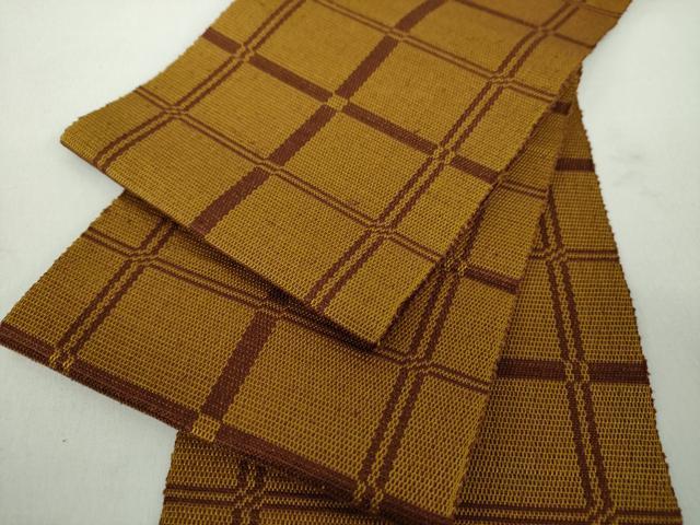 平和屋着物●本場黄八丈　半幅帯　格子　正絹　逸品　未使用　DABD1981ps