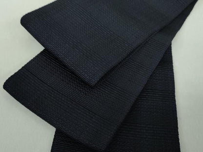 平和屋着物●男性　本場筑前博多織　角帯　横段文　濃紺地　正絹　逸品　DABD1983ps