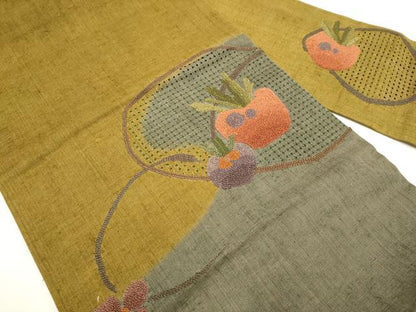 平和屋着物●中国三大刺繍　スワトウ刺繍　汕頭刺繍　相良刺繍　総刺繍　九寸名古屋帯　紬地　成り物　正絹　逸品　DABD2020du