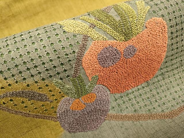 平和屋着物●中国三大刺繍　スワトウ刺繍　汕頭刺繍　相良刺繍　総刺繍　九寸名古屋帯　紬地　成り物　正絹　逸品　DABD2020du