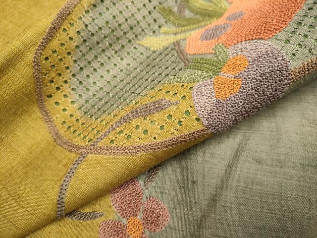 平和屋着物●中国三大刺繍　スワトウ刺繍　汕頭刺繍　相良刺繍　総刺繍　九寸名古屋帯　紬地　成り物　正絹　逸品　DABD2020du