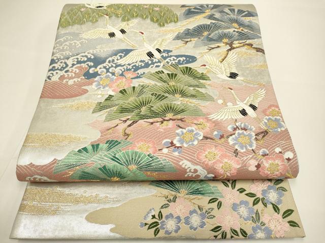 平和屋着物●六通柄袋帯　唐織　洛景山水図　金糸　引箔　正絹　逸品　未使用　DABD2022du