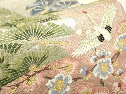 平和屋着物●六通柄袋帯　唐織　洛景山水図　金糸　引箔　正絹　逸品　未使用　DABD2022du