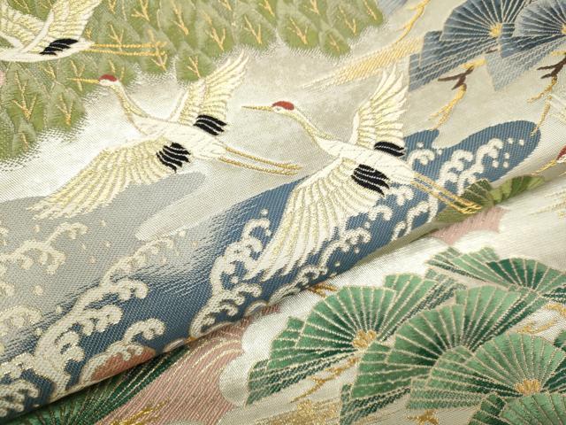 平和屋着物●六通柄袋帯　唐織　洛景山水図　金糸　引箔　正絹　逸品　未使用　DABD2022du