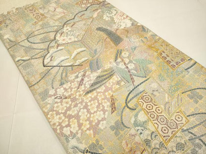 平和屋着物●太鼓柄袋帯　綴れ　女人花文　金銀彩　三越扱い　正絹　逸品　DABD2023du