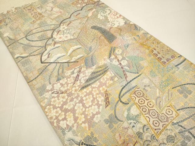 平和屋着物●太鼓柄袋帯　綴れ　女人花文　金銀彩　三越扱い　正絹　逸品　DABD2023du