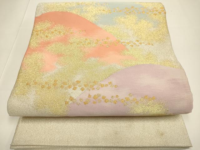 平和屋着物●太鼓柄袋帯　綴れ　重ね山霞文　金糸　正絹　逸品　DABD2027du