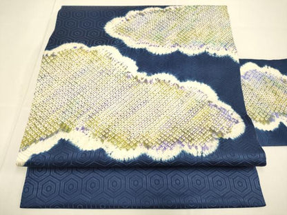 平和屋着物●九寸名古屋帯　絞り　雲文　正絹　逸品　DABD2032du