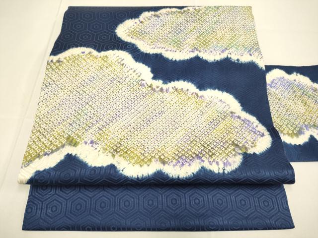 平和屋着物●九寸名古屋帯　絞り　雲文　正絹　逸品　DABD2032du