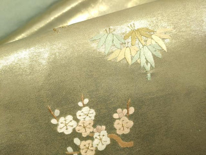 平和屋着物●九寸名古屋帯　総刺繍　飛鶴文　松竹梅　金糸　正絹　逸品　DABD2036du