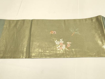 平和屋着物●九寸名古屋帯　総刺繍　飛鶴文　松竹梅　金糸　正絹　逸品　DABD2036du