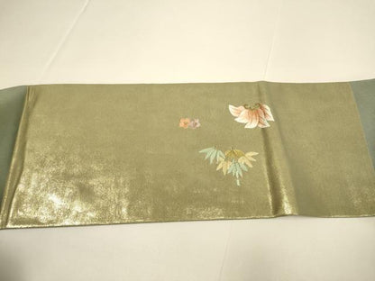 平和屋着物●九寸名古屋帯　総刺繍　飛鶴文　松竹梅　金糸　正絹　逸品　DABD2036du