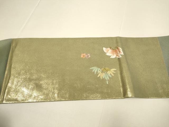 平和屋着物●九寸名古屋帯　総刺繍　飛鶴文　松竹梅　金糸　正絹　逸品　DABD2036du