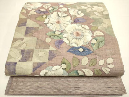 平和屋着物▽太鼓柄袋帯 スリーシーズン 春夏秋 すくい織 辻が花 金糸 正絹 逸品 DABD2041du
