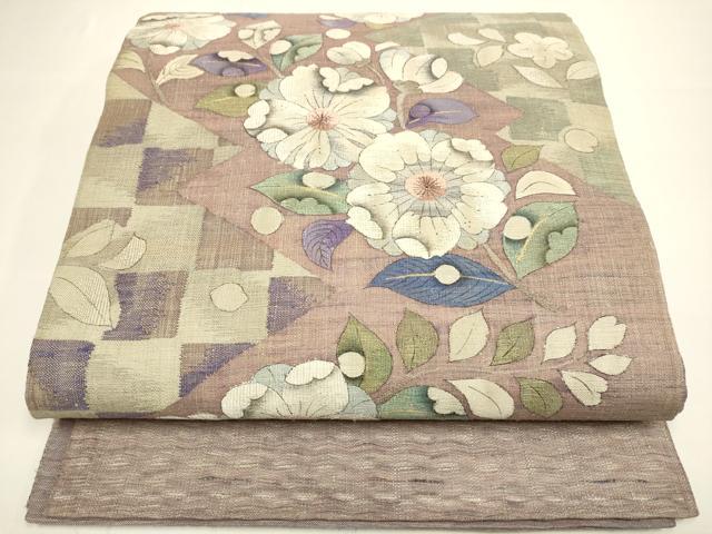 平和屋着物▽太鼓柄袋帯 スリーシーズン 春夏秋 すくい織 辻が花 金糸 正絹 逸品 DABD2041du