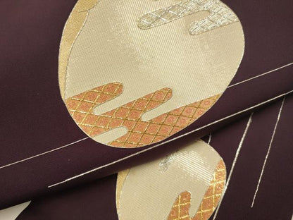 平和屋着物●佐賀錦　塩瀬　九寸名古屋帯　貝合わせ文　金銀糸　正絹　逸品　DABD2043du