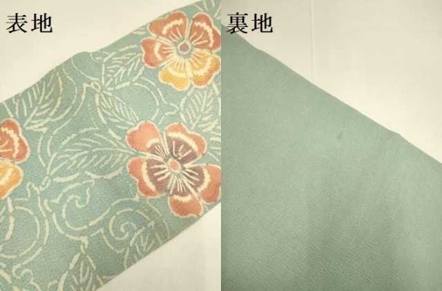 平和屋着物●九寸名古屋帯　型染　草花文　正絹　逸品　DABD2045du