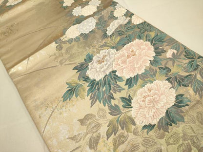 平和屋着物●六通柄袋帯　唐織　草花文　金糸　引箔　正絹　逸品　DABD2047du