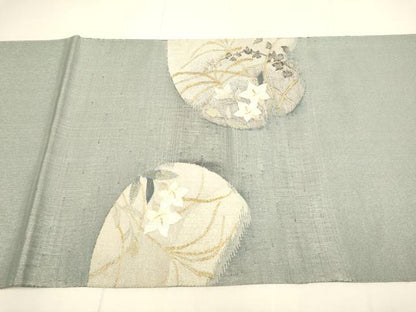 平和屋着物●太鼓柄袋帯　すくい織　秋草文　金糸　正絹　逸品　DABD2049du