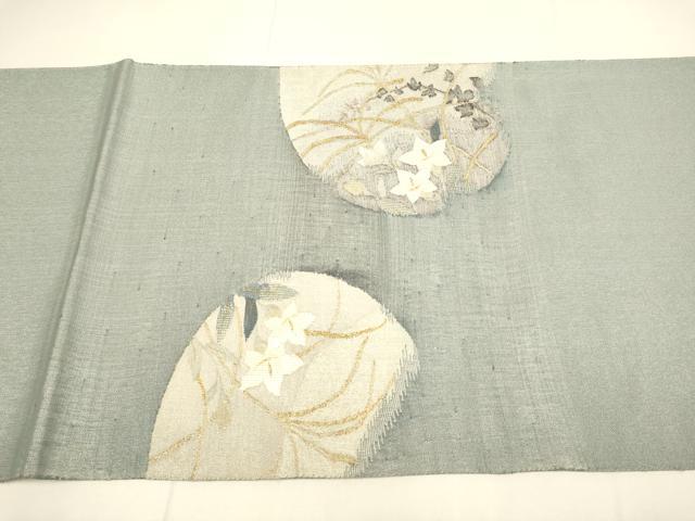 平和屋着物●太鼓柄袋帯　すくい織　秋草文　金糸　正絹　逸品　DABD2049du