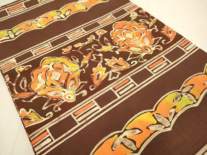 平和屋着物●九寸開き名古屋帯　紬地　ろうけつ染め　横段洋花文　正絹　逸品　DABD2051du